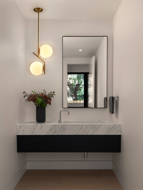 Modern Gold Kitchen Pendant Light with Milk Glass Globe 2 Light